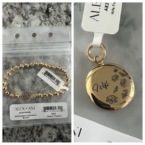 Alex and Ani Gold stretch wife bracelet and gold disc wife flower charm